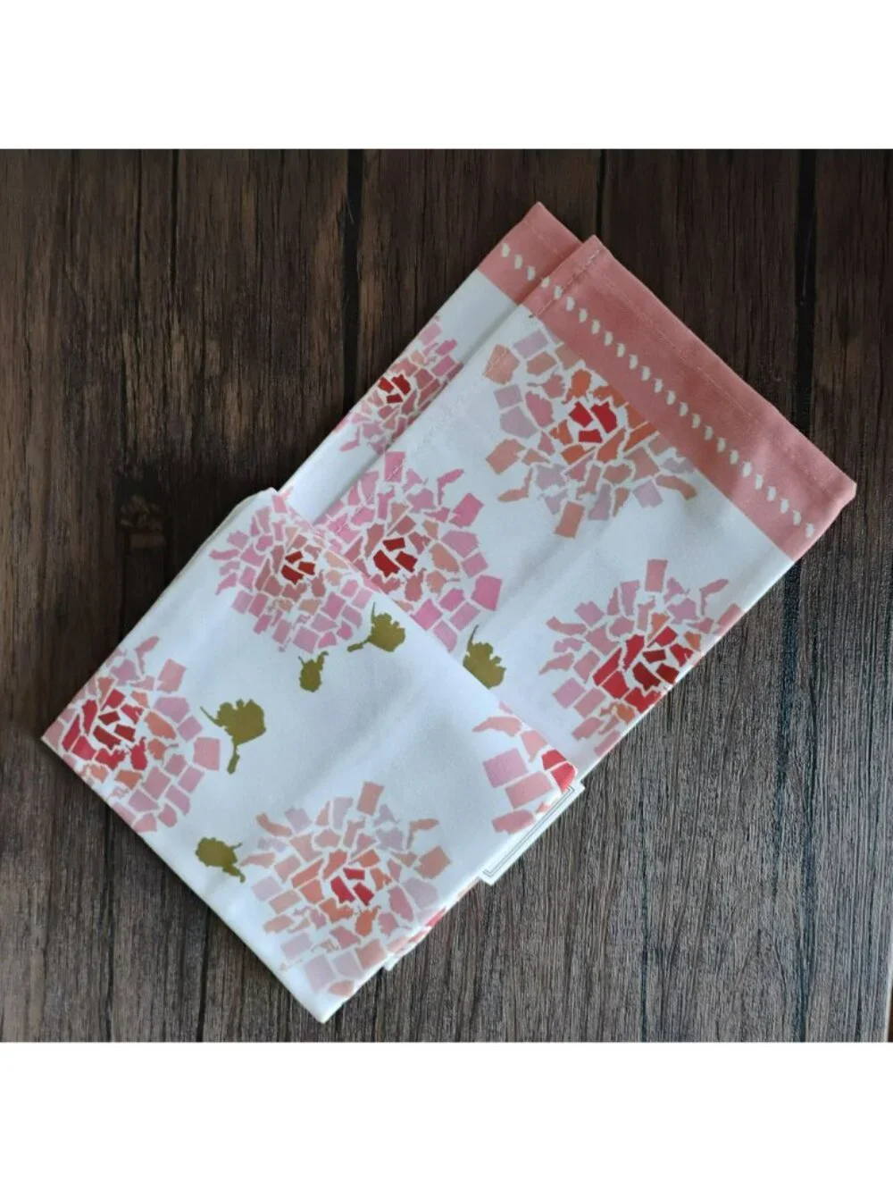 Honey + Hank 100% Cotton Tea Towel With Pink Mosaic Floral Design